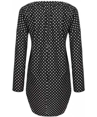 Women Sexy Polka Dot Print Loose Long Sleeves V-Neck Evening Party Mini Dress - Black - CB18TR0U8SA $21.79 Wrap