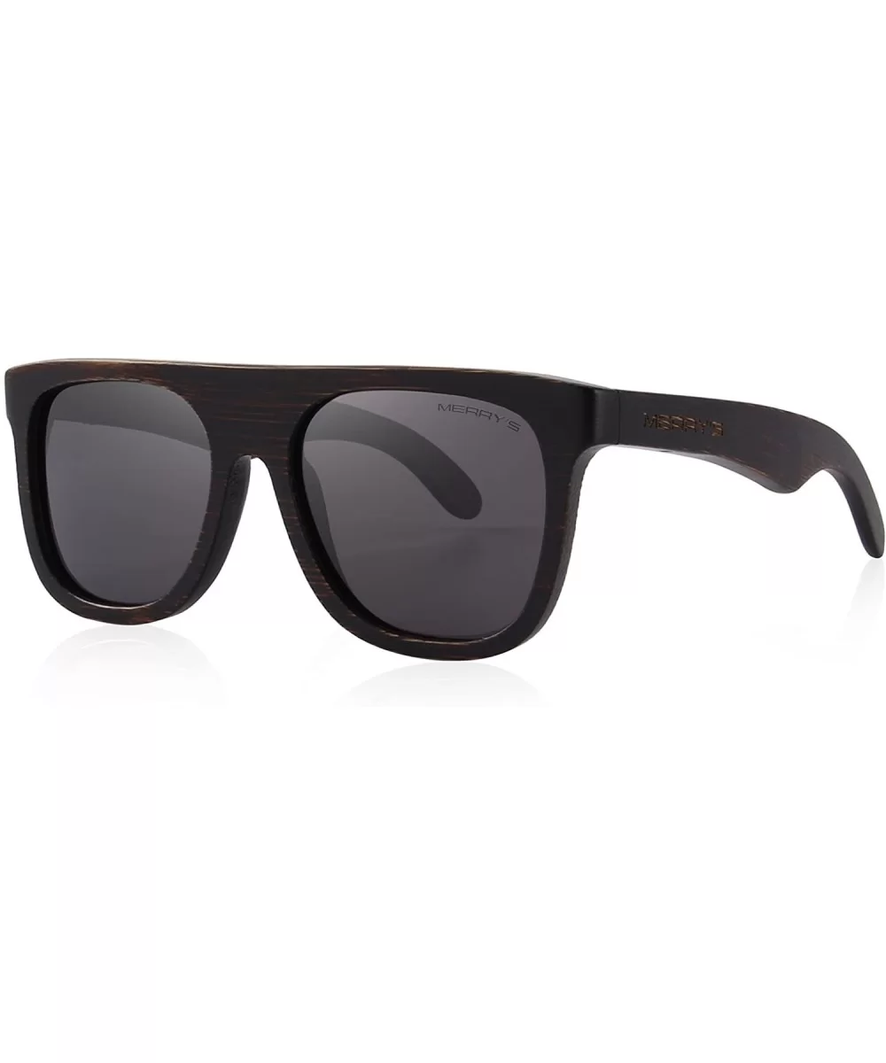 Men Wooden Polarized Sunglasses 100% UV Protection vintage Eyewear S5085 - Black - CI185DGT926 $36.31 Square