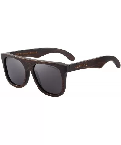 Men Wooden Polarized Sunglasses 100% UV Protection vintage Eyewear S5085 - Black - CI185DGT926 $36.31 Square