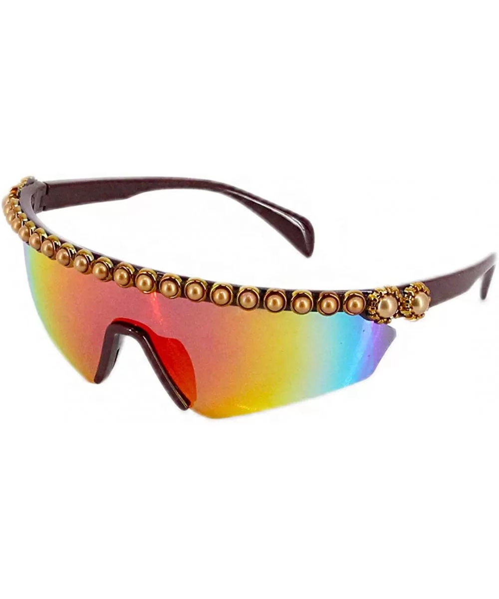 Oversize Shield Visor Sunglasses Flat Top Mirrored Mono Lens 170mm - Colorful Bead - CG1939HT5CA $25.84 Oversized