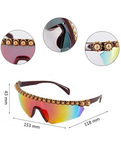 Oversize Shield Visor Sunglasses Flat Top Mirrored Mono Lens 170mm - Colorful Bead - CG1939HT5CA $25.84 Oversized