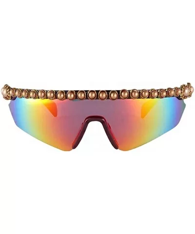 Oversize Shield Visor Sunglasses Flat Top Mirrored Mono Lens 170mm - Colorful Bead - CG1939HT5CA $25.84 Oversized