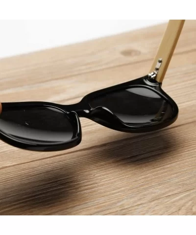 Wooden Bamboo Temples Round Vintage Oversized Sunglasses UV400 64mm - Turquoise/Gold - CB12EMXXNFL $20.05 Round