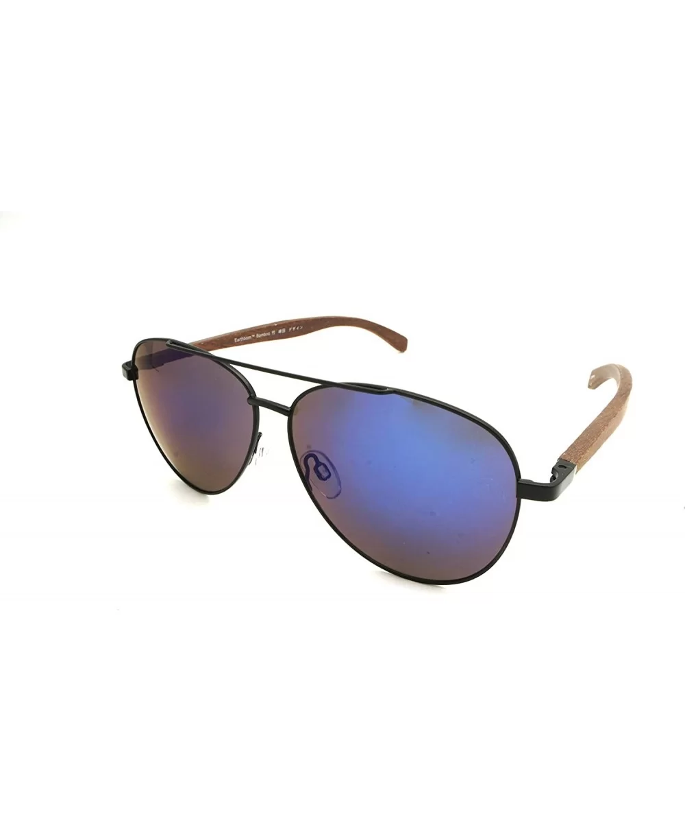 NEW Real Tree Bamboo wood Temples Sunglasses - Matte Black Dark Wod Temple / Blue Mirror Lens - CS184OSD9ZD $40.45 Sport