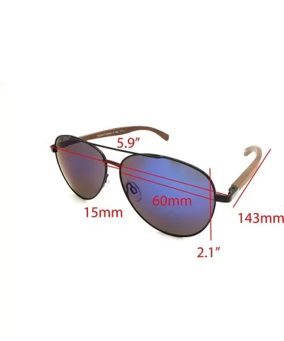 NEW Real Tree Bamboo wood Temples Sunglasses - Matte Black Dark Wod Temple / Blue Mirror Lens - CS184OSD9ZD $40.45 Sport