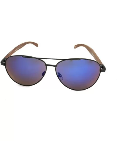 NEW Real Tree Bamboo wood Temples Sunglasses - Matte Black Dark Wod Temple / Blue Mirror Lens - CS184OSD9ZD $40.45 Sport