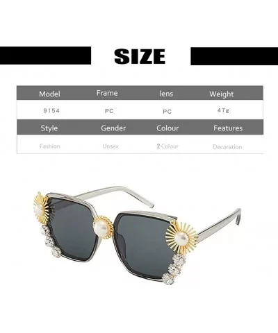 Oversized Sunglasses for Women Big Pearl with Rhinestone Flower Eyewear UV Protection - Black - CJ190HE4LIC $17.49 Oversized