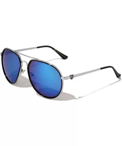 Double Thin Plastic Metal Frame Classic Aviator Sunglasses - Blue Silver - CL199C9QKCG $28.77 Aviator