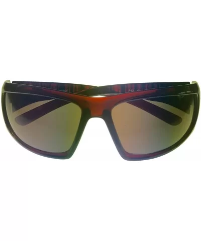 Sunglasses Mens Gold Stripe Plastic Wrap - Brown Lens PE17 4 - CU11DX5O6AZ $38.54 Rectangular