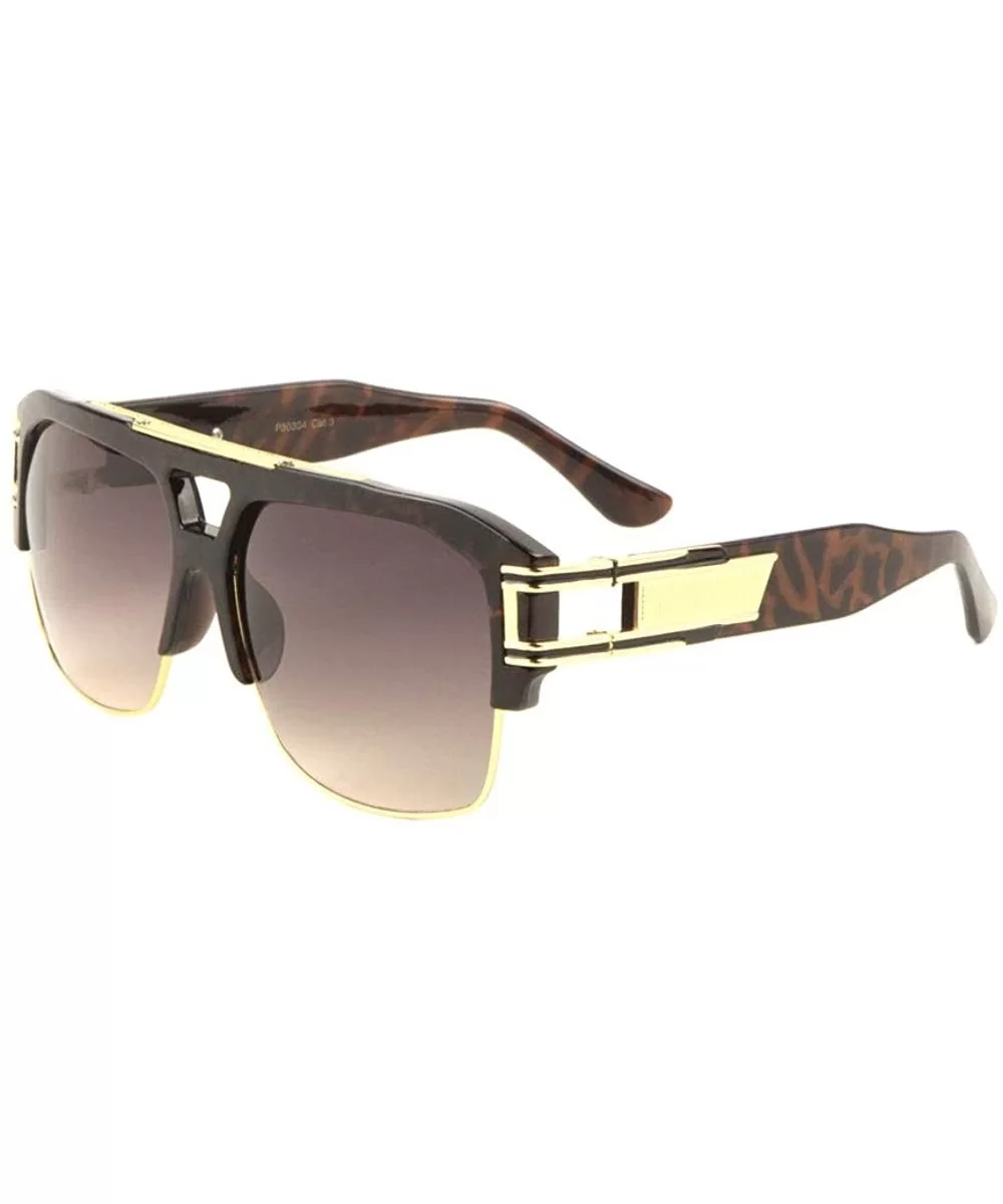 Thick Plastic Brow Square Art Deco Metal Cut Temple Sunglasses - Brown - CK198E97024 $20.33 Square