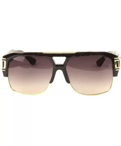 Thick Plastic Brow Square Art Deco Metal Cut Temple Sunglasses - Brown - CK198E97024 $20.33 Square