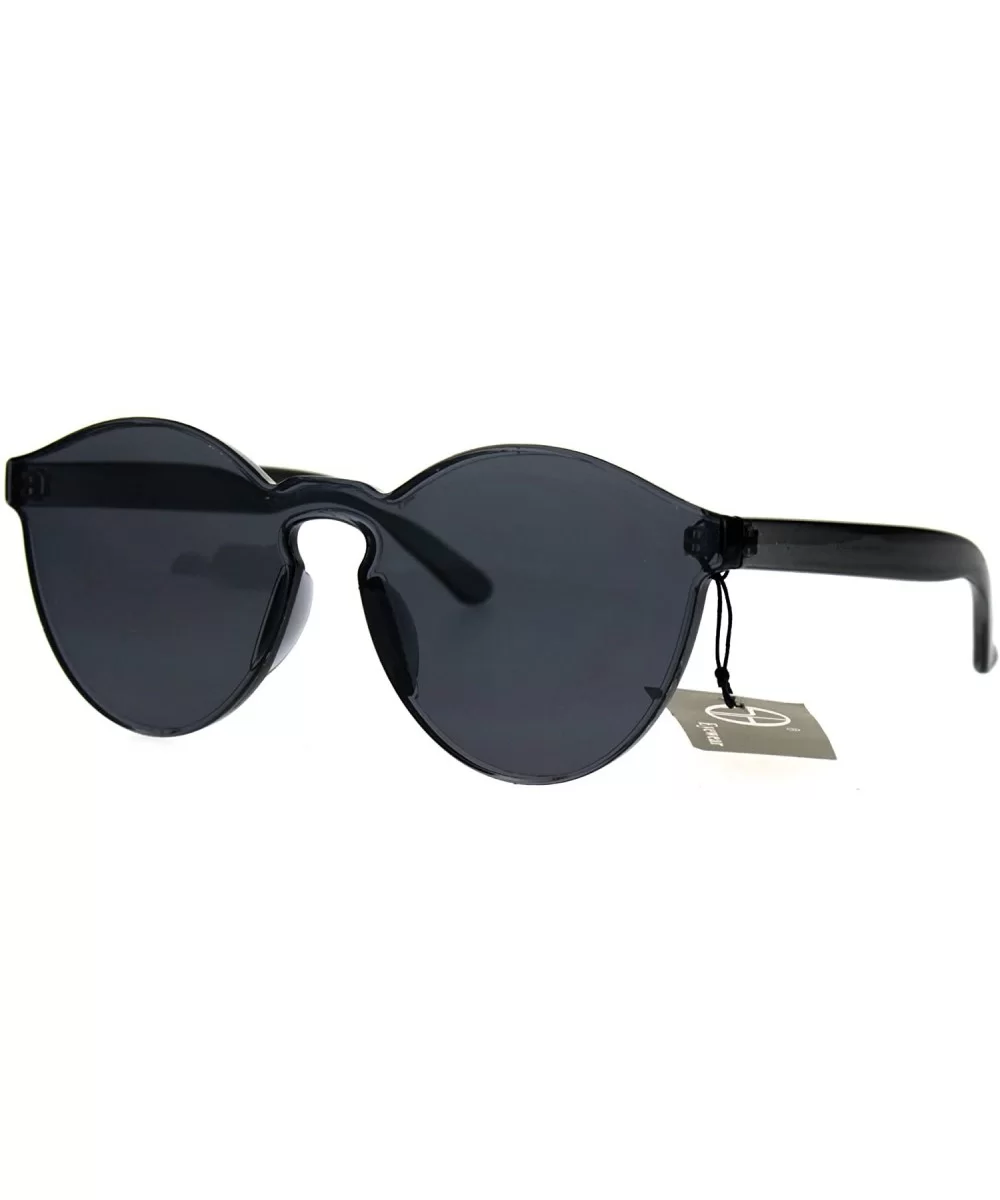 Pop Color Trendy Thick Plastic Full Panel Rimless Lens Keyhole Hipster Sunglasses - Black - CW1822M68I4 $17.24 Round