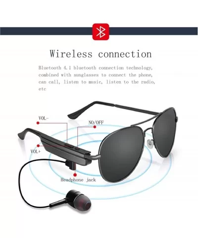 Driving headset music bluetooth glasses for men and women polarized sunglasses - Gun - CX18Z9DWQSC $28.96 Round