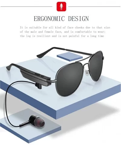 Driving headset music bluetooth glasses for men and women polarized sunglasses - Gun - CX18Z9DWQSC $28.96 Round