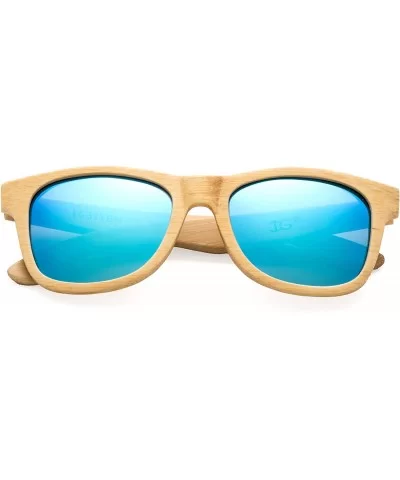 Genuine Handmade Bamboo Sunglasses Anti-Glare Polarized Wooden Spring Hinges with Bamboo box - Light Blue Bamboo - CG17X6R8G0...