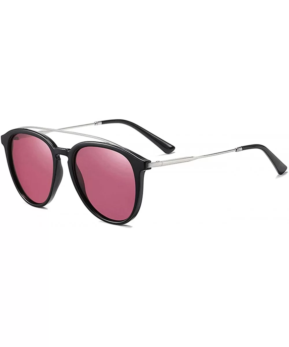 Unisex Round Polarized Sunglasses for Men Women Double Bridge Frame UV400 Protection 8065 - Red - CI1962YEHQE $11.87 Aviator