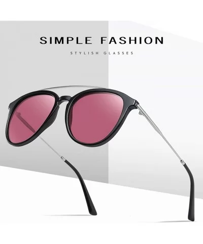 Unisex Round Polarized Sunglasses for Men Women Double Bridge Frame UV400 Protection 8065 - Red - CI1962YEHQE $11.87 Aviator