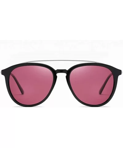 Unisex Round Polarized Sunglasses for Men Women Double Bridge Frame UV400 Protection 8065 - Red - CI1962YEHQE $11.87 Aviator