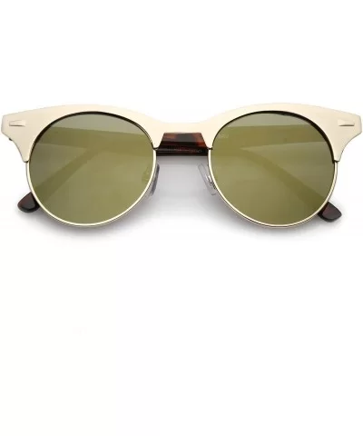 Women's Matte Finish Horn Rimmed Round Flat Lens Cat Eye Sunglasses 49mm - Gold-tortoise / Gold Mirror - CV17YUSKKW5 $13.67 C...