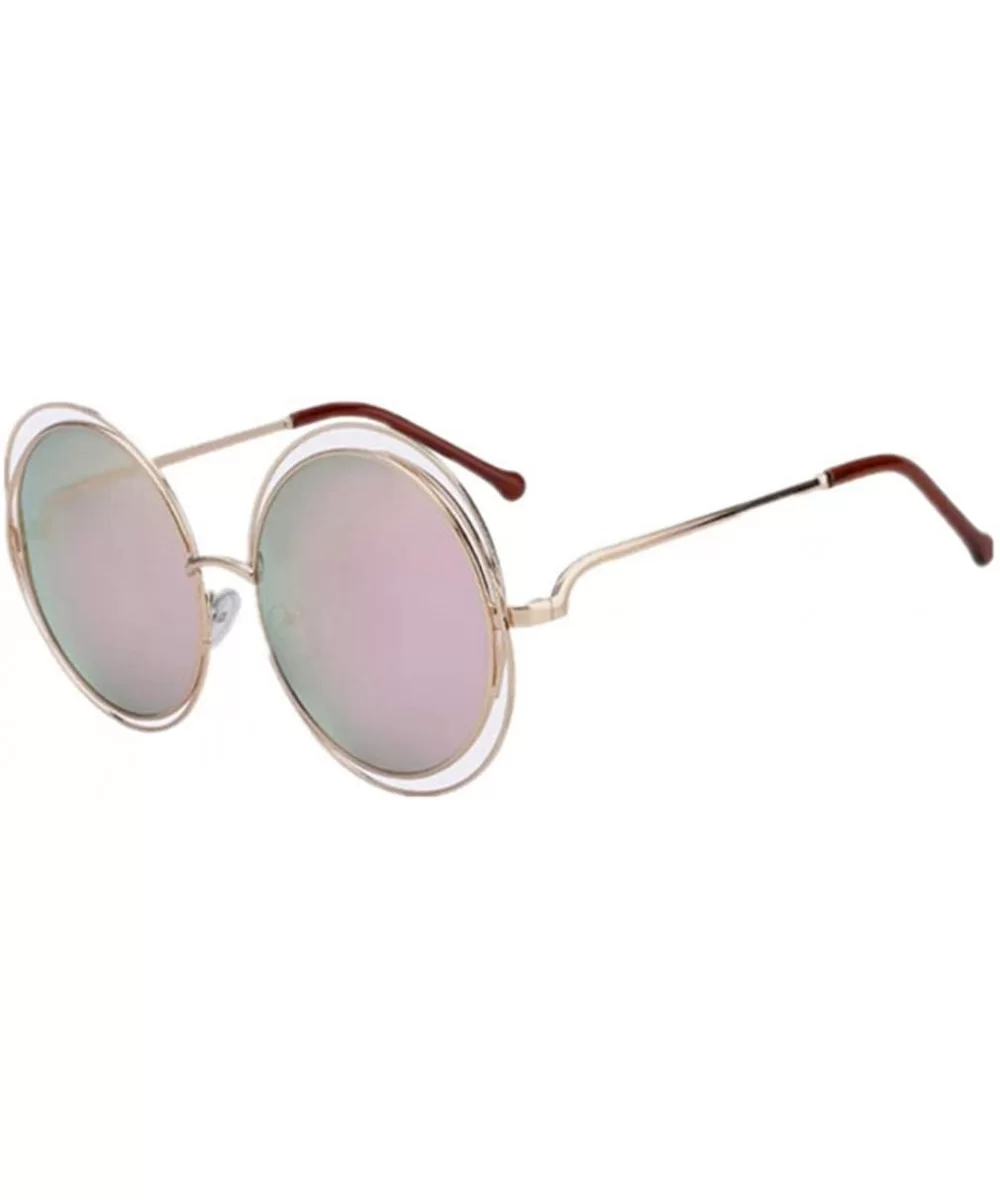 Women Vintage Round Oversized lens Mirror UV400 Sunglasses Cool Glasses - Pink - CJ183ETTGTO $13.68 Goggle