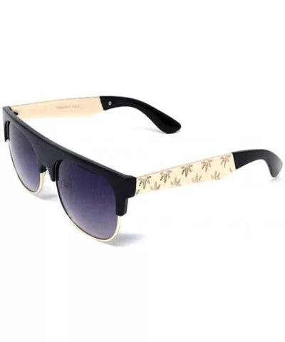 Flat Top Plastic & Metal Frame Engraved Marijuana Weed Leaf Sunglasses - Black & Gold Frame - CJ187G4YN4H $12.21 Square