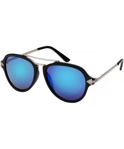 Modern Aviators with Color Mirror Lenses 541039-REV - Black+silver - CJ12IRVJF2T $13.16 Aviator