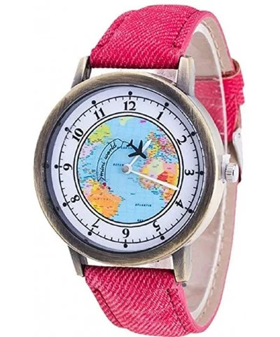 Women's Analog Quartz Watch - Travel Map Pattern Round Dial Case Comfortable Denim Casual Wrist Watches - CH18SN35E55 $13.41 ...