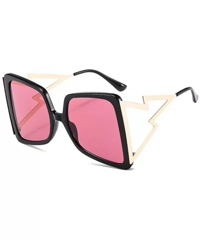 Oversized Square Sunglasses for Women Lightning Shaped legs Sun Glasses UV400 - Black Red - C019038UUUC $16.56 Oversized
