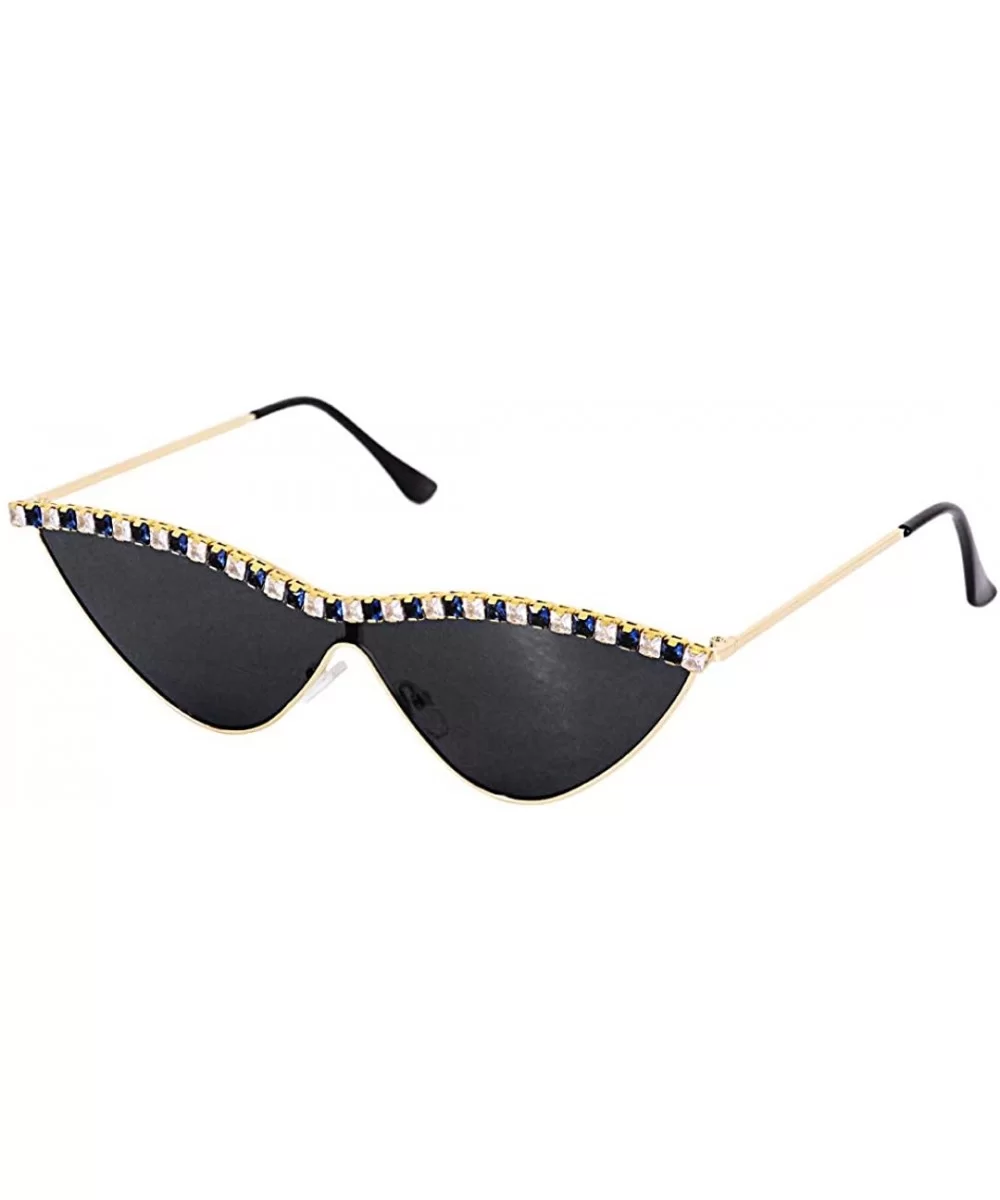 Sparkling Crystal Cat Eye Sunglasses UV Protection Rhinestone Sunglasses - Black02556 - CH19702GRAU $22.24 Square