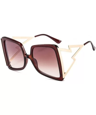 Oversized Square Sunglasses for Women Lightning Shaped legs Sun Glasses UV400 - Black Red - C019038UUUC $16.56 Oversized