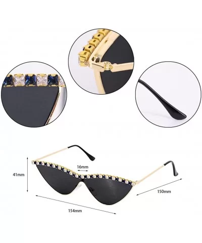 Sparkling Crystal Cat Eye Sunglasses UV Protection Rhinestone Sunglasses - Black02556 - CH19702GRAU $22.24 Square