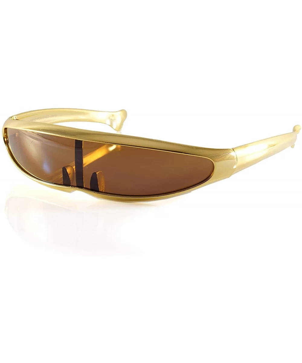 Futuristic Mono Lens Cyber Robot Metallic Frame Sunglasses A271 - Gold Brown - CR18RSWIA83 $13.83 Shield