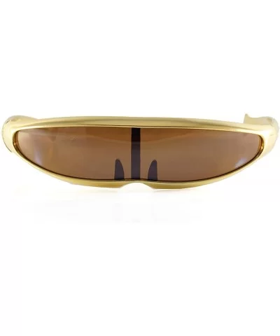 Futuristic Mono Lens Cyber Robot Metallic Frame Sunglasses A271 - Gold Brown - CR18RSWIA83 $13.83 Shield