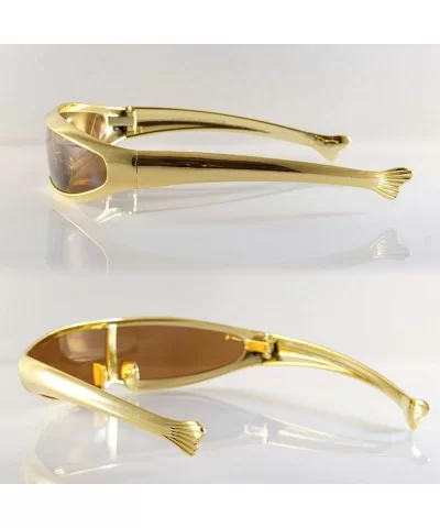 Futuristic Mono Lens Cyber Robot Metallic Frame Sunglasses A271 - Gold Brown - CR18RSWIA83 $13.83 Shield