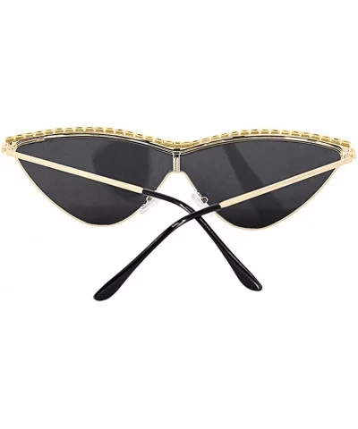 Sparkling Crystal Cat Eye Sunglasses UV Protection Rhinestone Sunglasses - Black02556 - CH19702GRAU $22.24 Square