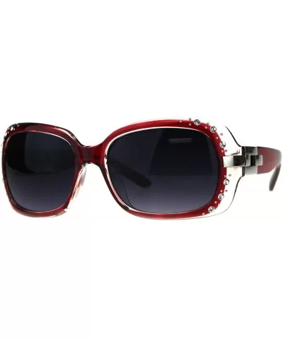Rhinestones Sunglasses Womens Rectangular Designer Fashion Frame UV 400 - Red (Smoke) - CQ18EQX4CW3 $13.36 Rectangular