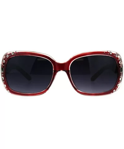 Rhinestones Sunglasses Womens Rectangular Designer Fashion Frame UV 400 - Red (Smoke) - CQ18EQX4CW3 $13.36 Rectangular