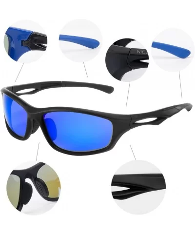 Polarized Sports Sunglasses Tr90 Durable Glasses for Men Cycling Golf Man - Blue Lens/Black Frame - CA1880D47TI $28.84 Sport