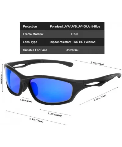 Polarized Sports Sunglasses Tr90 Durable Glasses for Men Cycling Golf Man - Blue Lens/Black Frame - CA1880D47TI $28.84 Sport