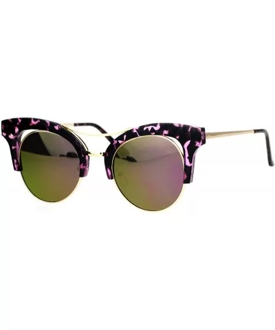 Mirrored Lens Womens Hipster Half Rim Cat Eye Sunglasses - Purple Tort - CB12EC4ZLCD $17.33 Cat Eye