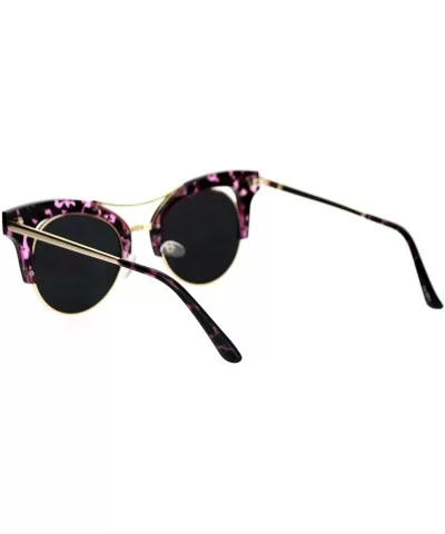 Mirrored Lens Womens Hipster Half Rim Cat Eye Sunglasses - Purple Tort - CB12EC4ZLCD $17.33 Cat Eye