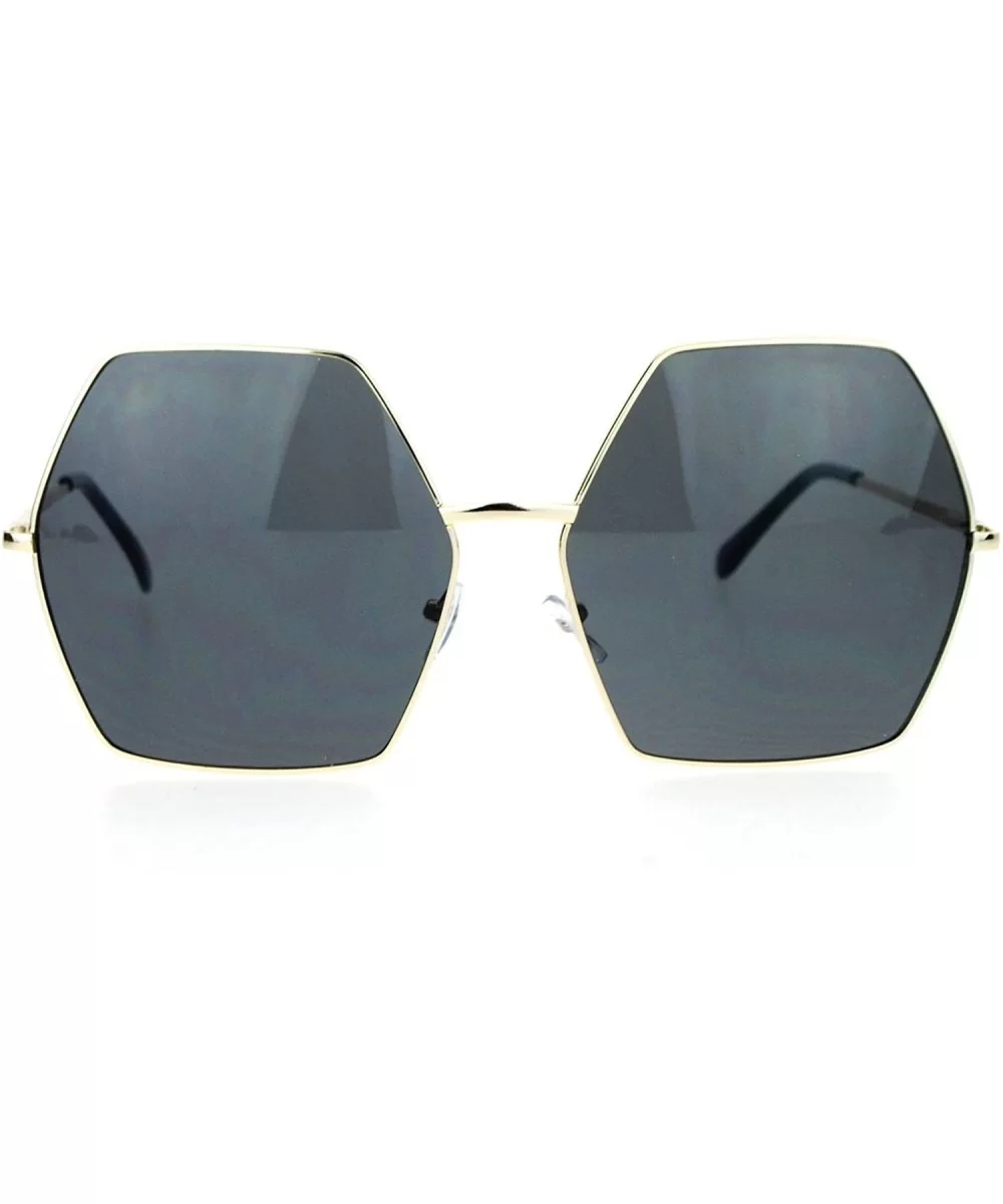 Womens Super Oversized Fashion Sunglasses Hexagon Shape Metal Frame - Gold (Black) - CX188TT8HN2 $12.71 Oversized