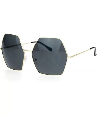 Womens Super Oversized Fashion Sunglasses Hexagon Shape Metal Frame - Gold (Black) - CX188TT8HN2 $12.71 Oversized