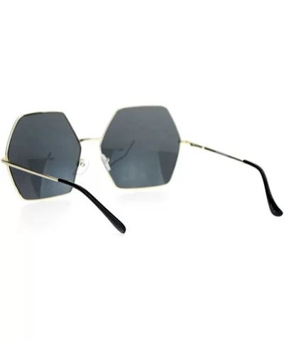 Womens Super Oversized Fashion Sunglasses Hexagon Shape Metal Frame - Gold (Black) - CX188TT8HN2 $12.71 Oversized