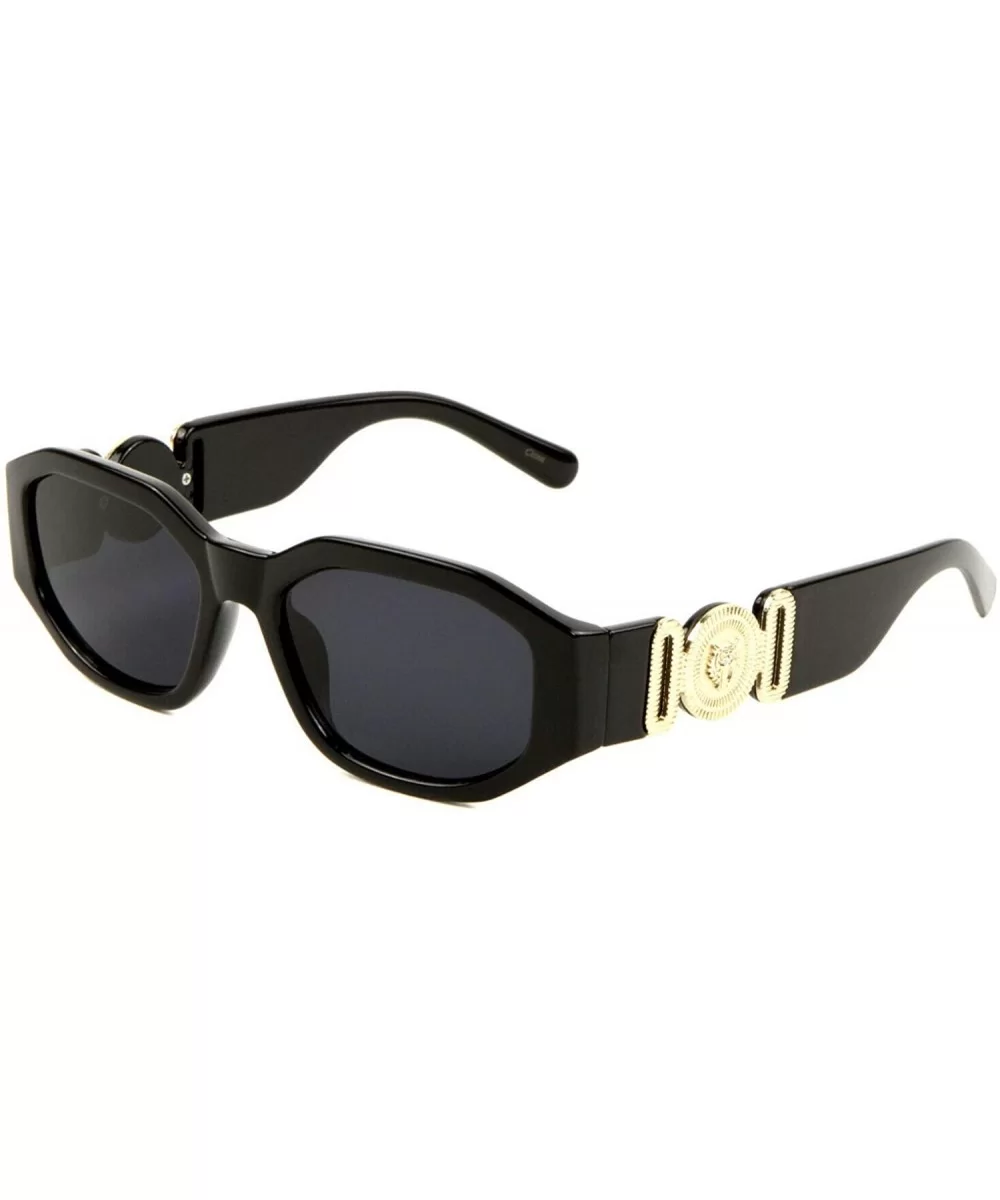 Slim Oval Gold Tiger Head Medallion Luxury Sunglasses - Glossy Black & Gold Metallic Frame - C018WEH9XM8 $18.37 Oval