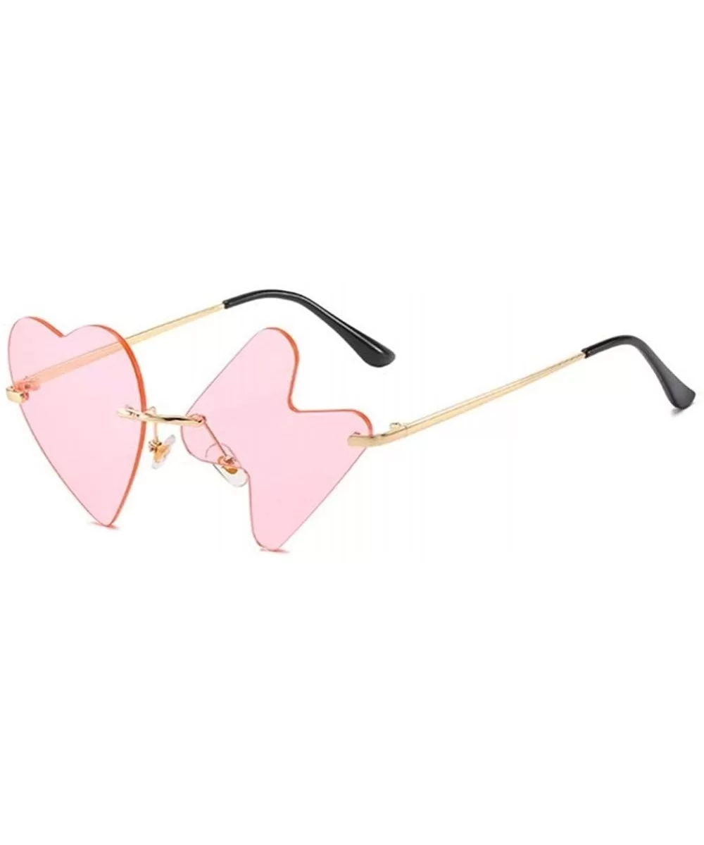 Love Heart Rimless Sunglasses for Women Trendy Oversized Lighting Shades UV Protection - C6 Gold Pink - C3190HDRDTZ $12.23 Ov...