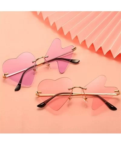 Love Heart Rimless Sunglasses for Women Trendy Oversized Lighting Shades UV Protection - C6 Gold Pink - C3190HDRDTZ $12.23 Ov...