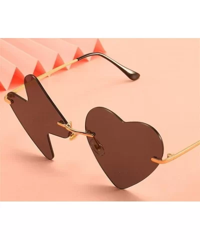 Love Heart Rimless Sunglasses for Women Trendy Oversized Lighting Shades UV Protection - C6 Gold Pink - C3190HDRDTZ $12.23 Ov...