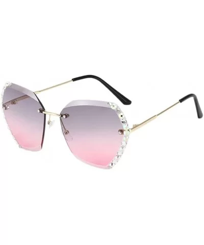 Sunglasses Rhinestones Gradient Oversized - C0190GK60ZH $16.29 Rimless