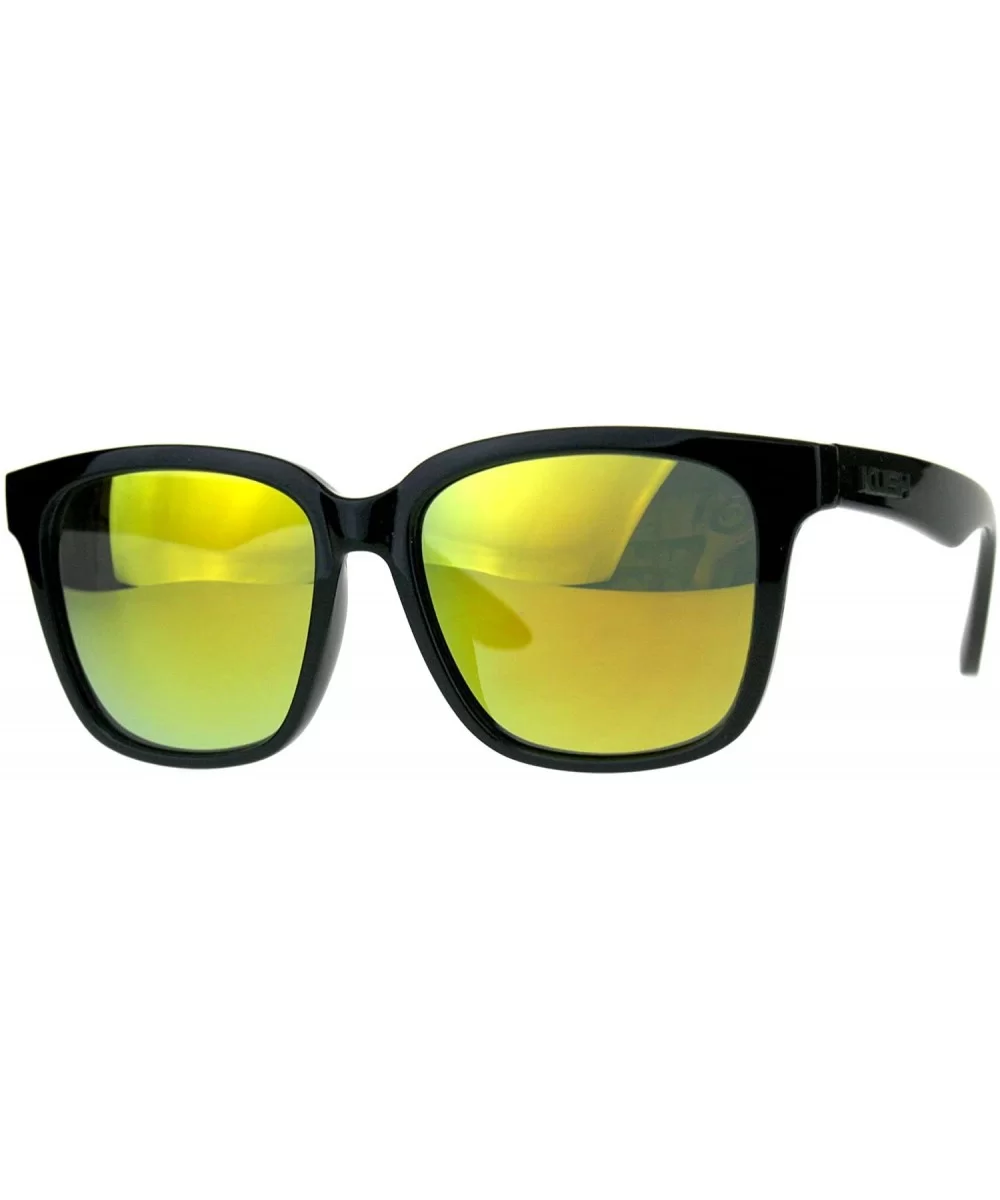 KUSH Sunglasses Unisex Black Square Frame Mirrored Lens UV 400 - Shiny Black (Orange Mirror) - CL18CGHLW9Z $13.74 Square